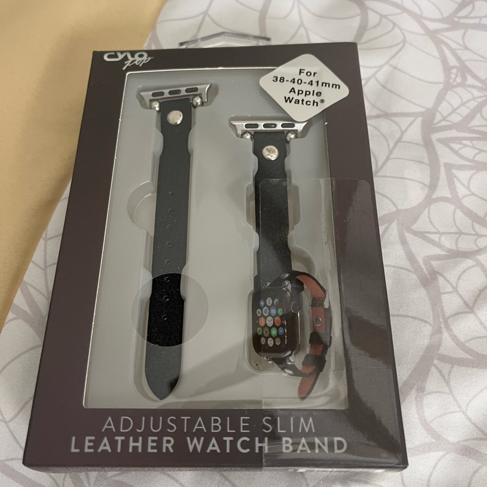 Cylopop   Black Leather Watch Band for Apple Watch